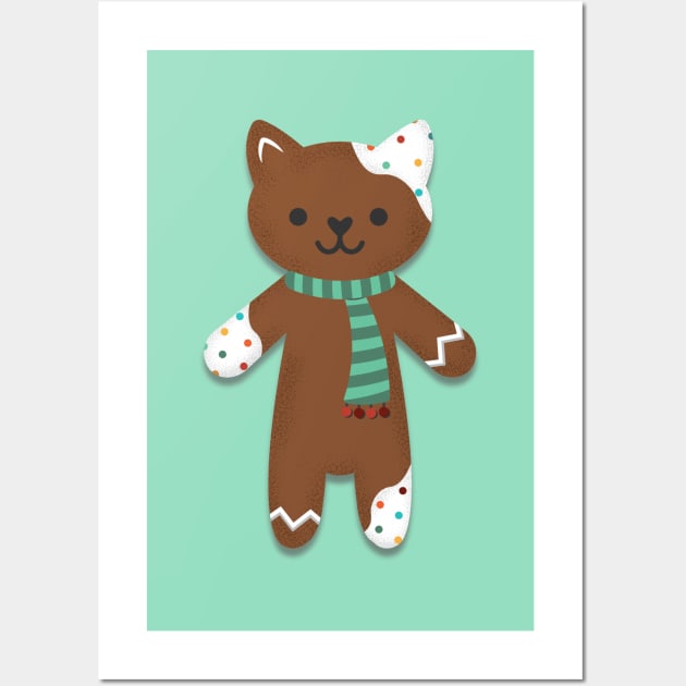 Gingerbread Candy Scarf Cat Wall Art by TinyGinkgo